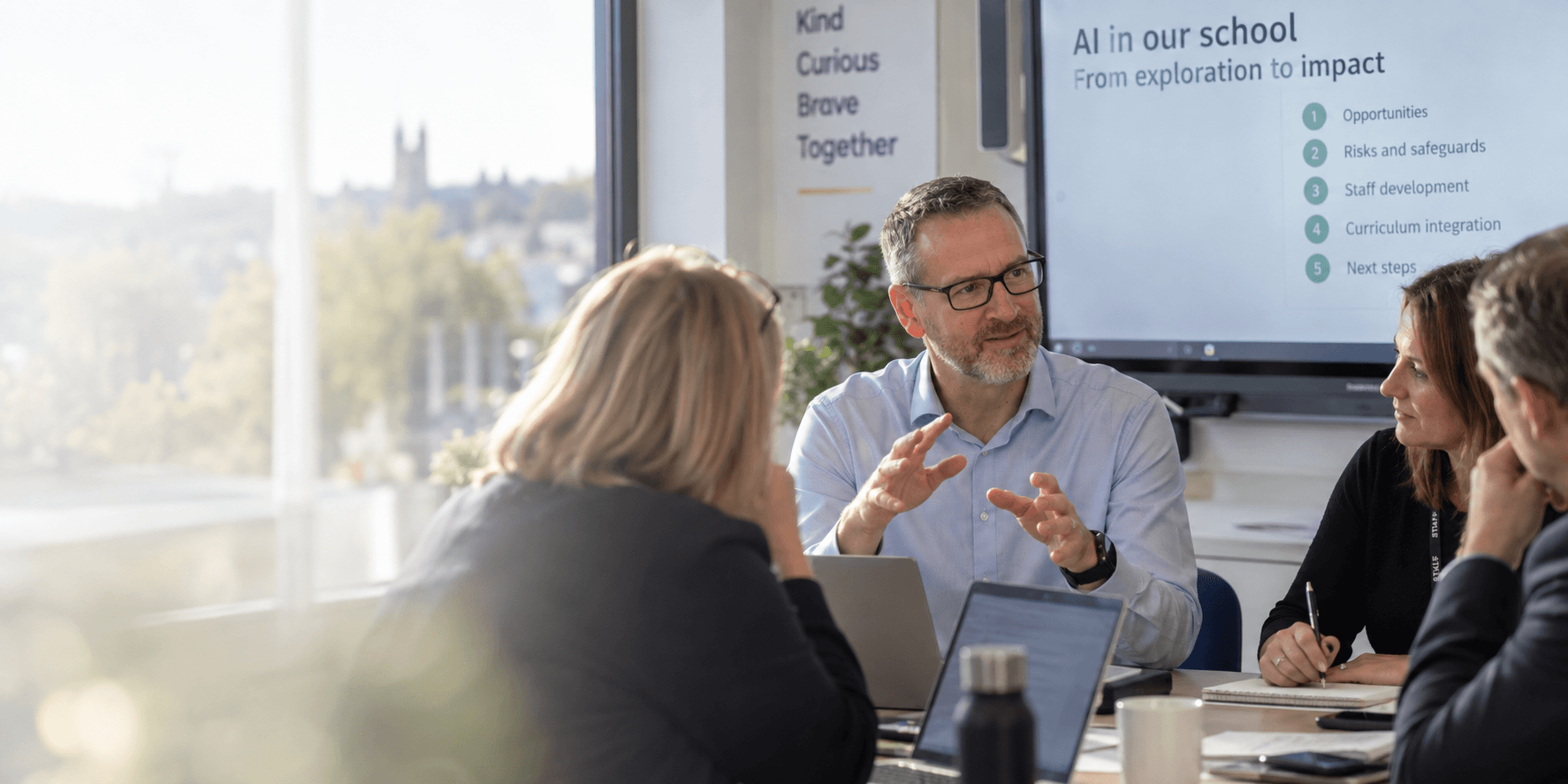 Darren Coxon working through an AI strategy session with school leaders
